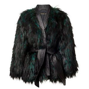 Balmain Black and Green Faux Fur Jacket